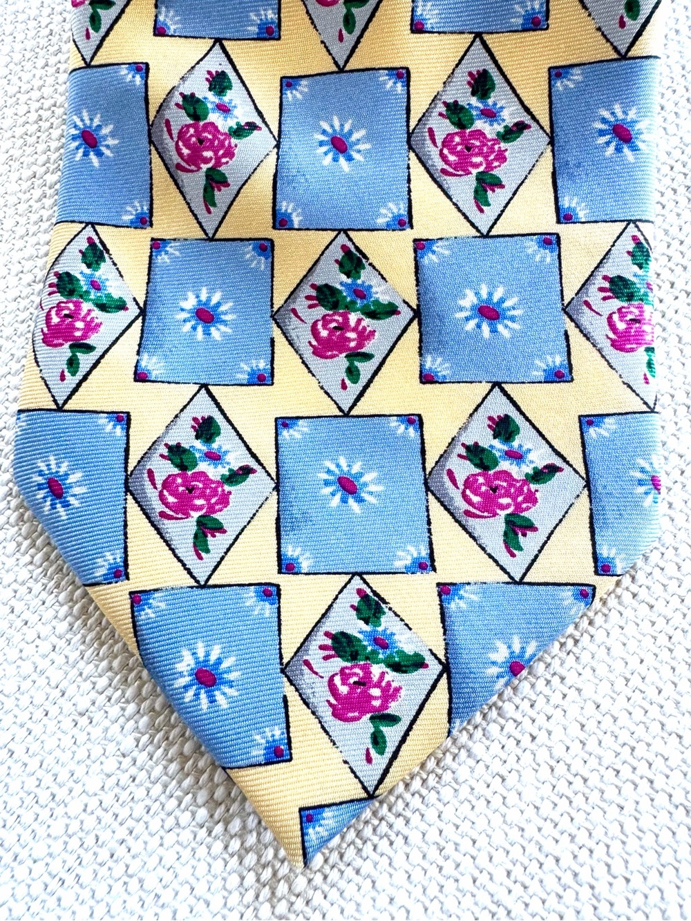 BURBERRYS London Vintage Silk Tie Floral Geometric Blue France